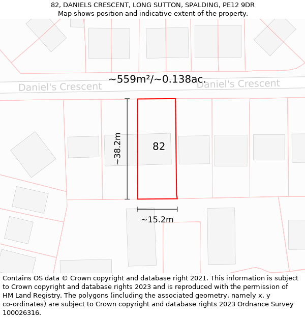 82, DANIELS CRESCENT, LONG SUTTON, SPALDING, PE12 9DR: Plot and title map