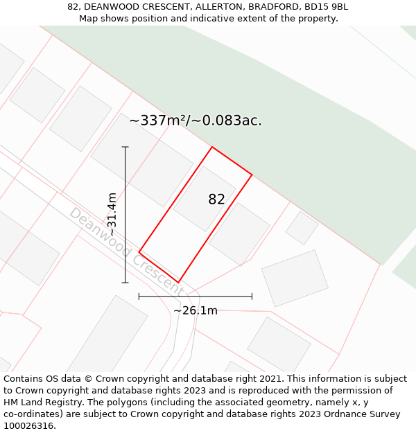 82, DEANWOOD CRESCENT, ALLERTON, BRADFORD, BD15 9BL: Plot and title map