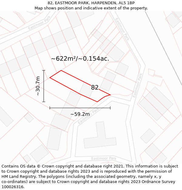 82, EASTMOOR PARK, HARPENDEN, AL5 1BP: Plot and title map