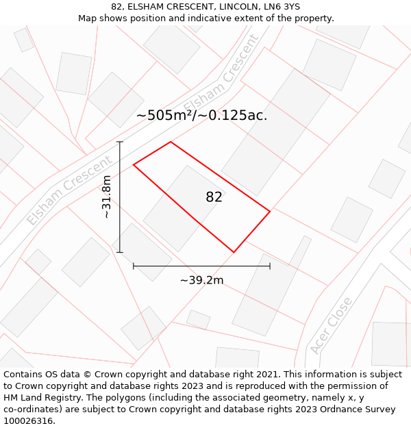 82, ELSHAM CRESCENT, LINCOLN, LN6 3YS: Plot and title map