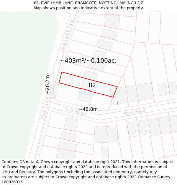 82, EWE LAMB LANE, BRAMCOTE, NOTTINGHAM, NG9 3JZ: Plot and title map