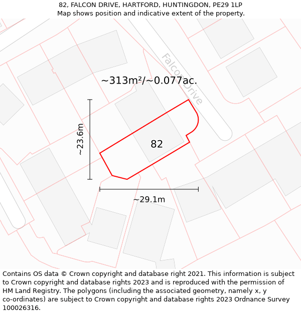 82, FALCON DRIVE, HARTFORD, HUNTINGDON, PE29 1LP: Plot and title map