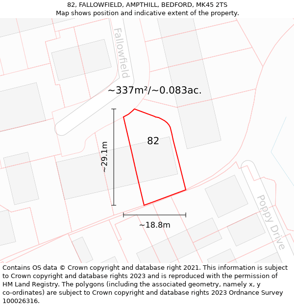 82, FALLOWFIELD, AMPTHILL, BEDFORD, MK45 2TS: Plot and title map