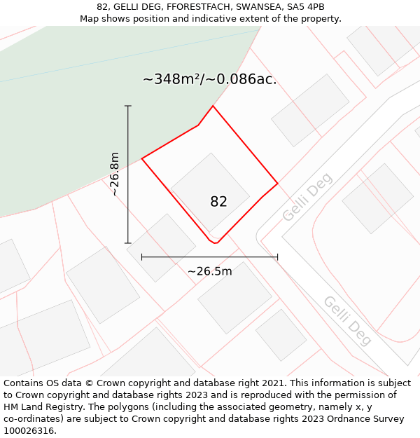 82, GELLI DEG, FFORESTFACH, SWANSEA, SA5 4PB: Plot and title map