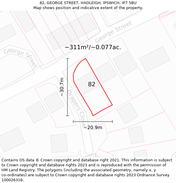 82, GEORGE STREET, HADLEIGH, IPSWICH, IP7 5BU: Plot and title map