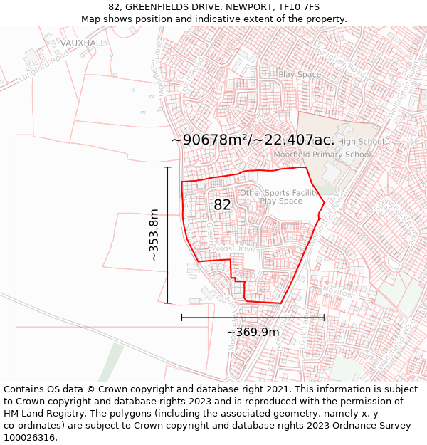 82, GREENFIELDS DRIVE, NEWPORT, TF10 7FS: Plot and title map