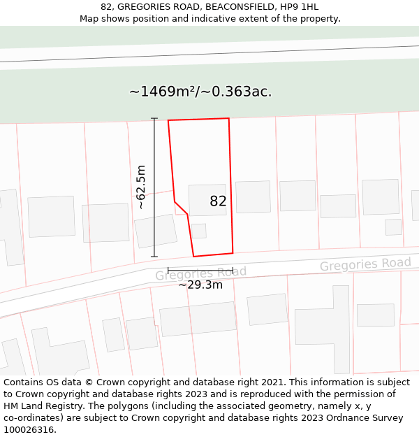 82, GREGORIES ROAD, BEACONSFIELD, HP9 1HL: Plot and title map