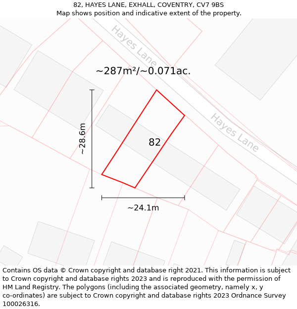 82, HAYES LANE, EXHALL, COVENTRY, CV7 9BS: Plot and title map