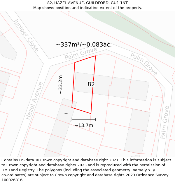 82, HAZEL AVENUE, GUILDFORD, GU1 1NT: Plot and title map