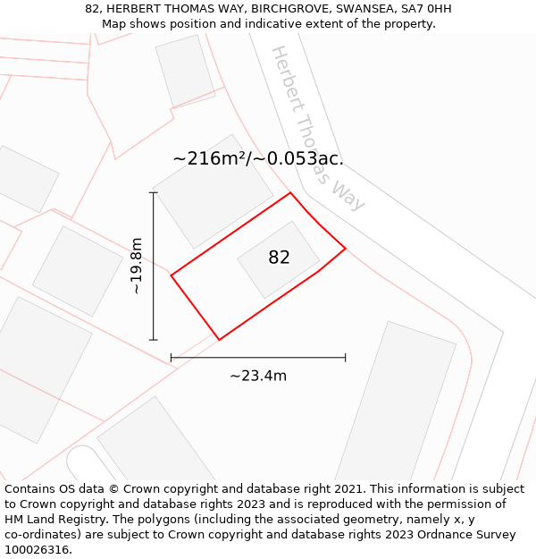 82, HERBERT THOMAS WAY, BIRCHGROVE, SWANSEA, SA7 0HH: Plot and title map