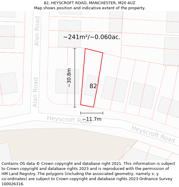 82, HEYSCROFT ROAD, MANCHESTER, M20 4UZ: Plot and title map