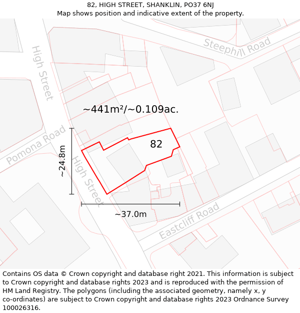 82, HIGH STREET, SHANKLIN, PO37 6NJ: Plot and title map