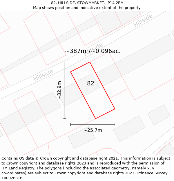 82, HILLSIDE, STOWMARKET, IP14 2BA: Plot and title map