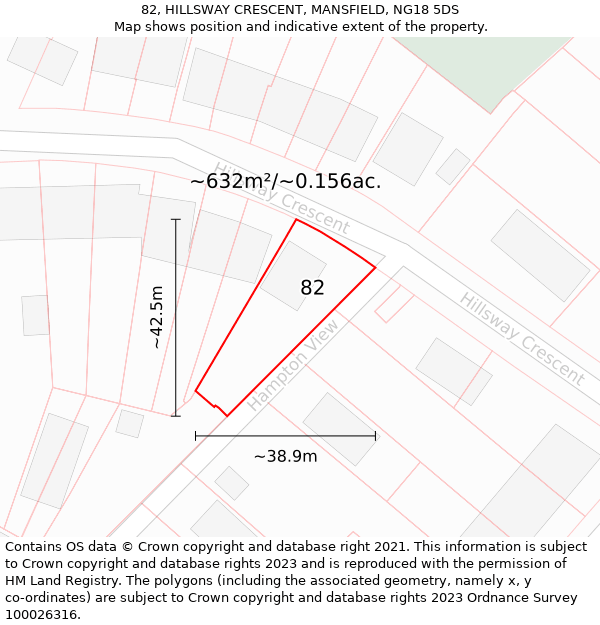 82, HILLSWAY CRESCENT, MANSFIELD, NG18 5DS: Plot and title map