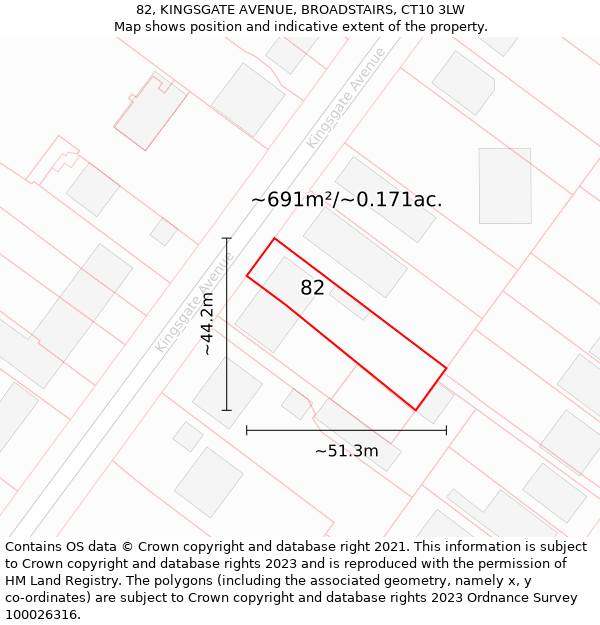 82, KINGSGATE AVENUE, BROADSTAIRS, CT10 3LW: Plot and title map