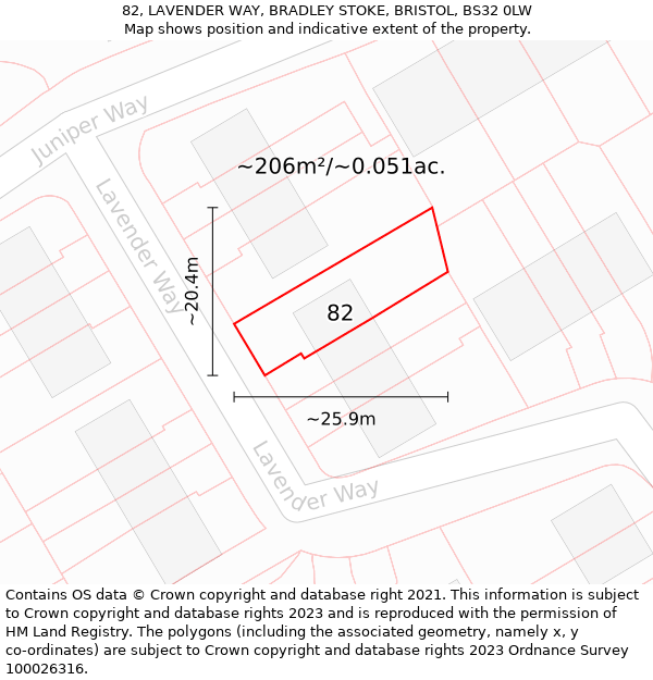 82, LAVENDER WAY, BRADLEY STOKE, BRISTOL, BS32 0LW: Plot and title map