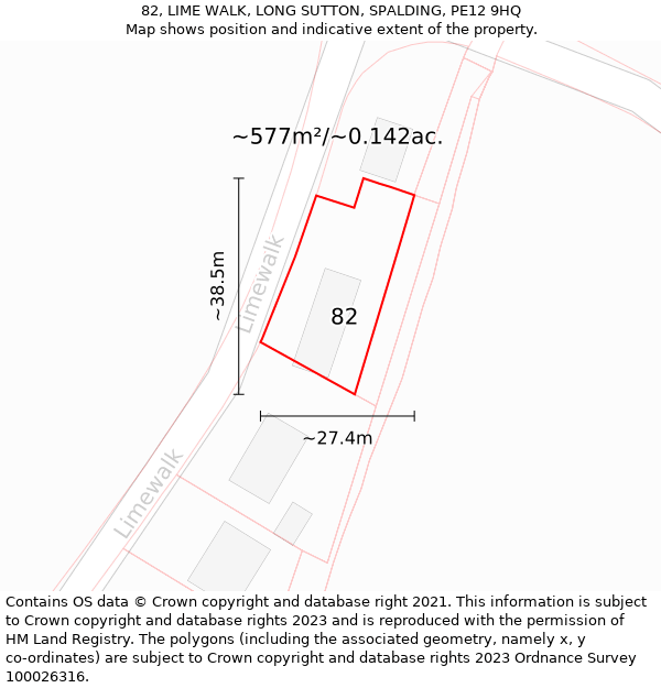 82, LIME WALK, LONG SUTTON, SPALDING, PE12 9HQ: Plot and title map