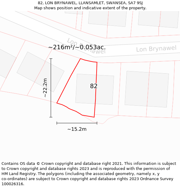 82, LON BRYNAWEL, LLANSAMLET, SWANSEA, SA7 9SJ: Plot and title map