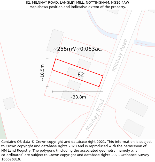 82, MILNHAY ROAD, LANGLEY MILL, NOTTINGHAM, NG16 4AW: Plot and title map