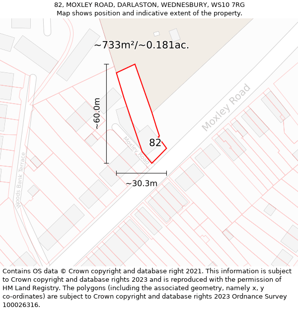 82, MOXLEY ROAD, DARLASTON, WEDNESBURY, WS10 7RG: Plot and title map