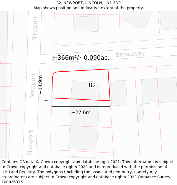 82, NEWPORT, LINCOLN, LN1 3DP: Plot and title map