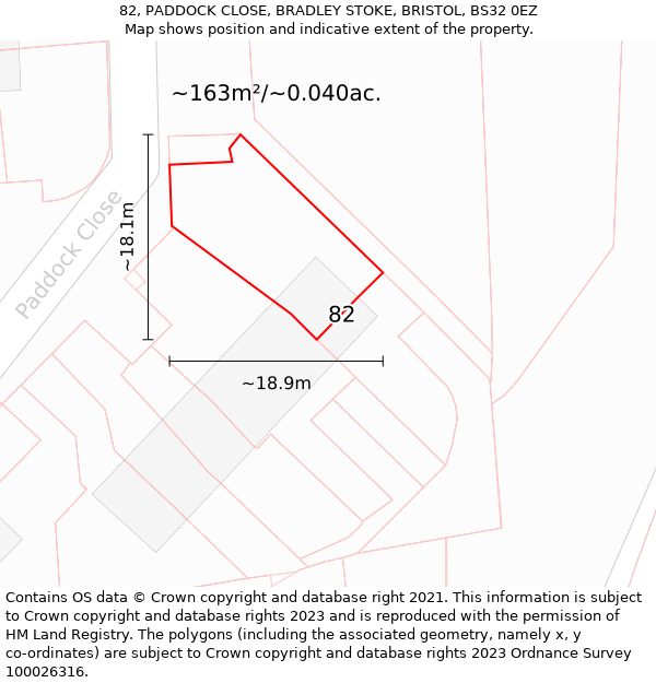 82, PADDOCK CLOSE, BRADLEY STOKE, BRISTOL, BS32 0EZ: Plot and title map