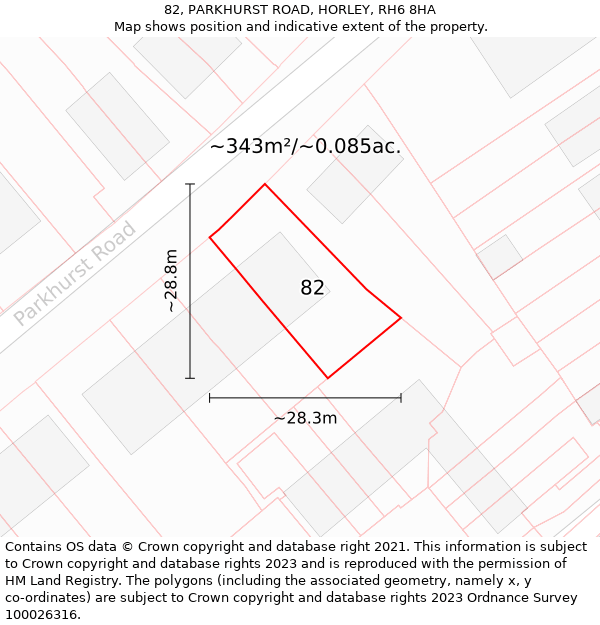 82, PARKHURST ROAD, HORLEY, RH6 8HA: Plot and title map