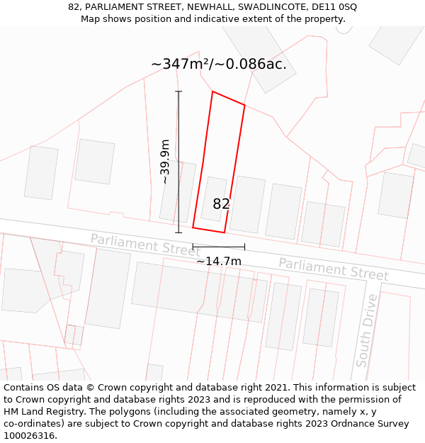 82, PARLIAMENT STREET, NEWHALL, SWADLINCOTE, DE11 0SQ: Plot and title map