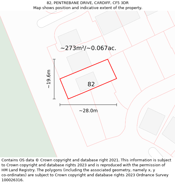 82, PENTREBANE DRIVE, CARDIFF, CF5 3DR: Plot and title map