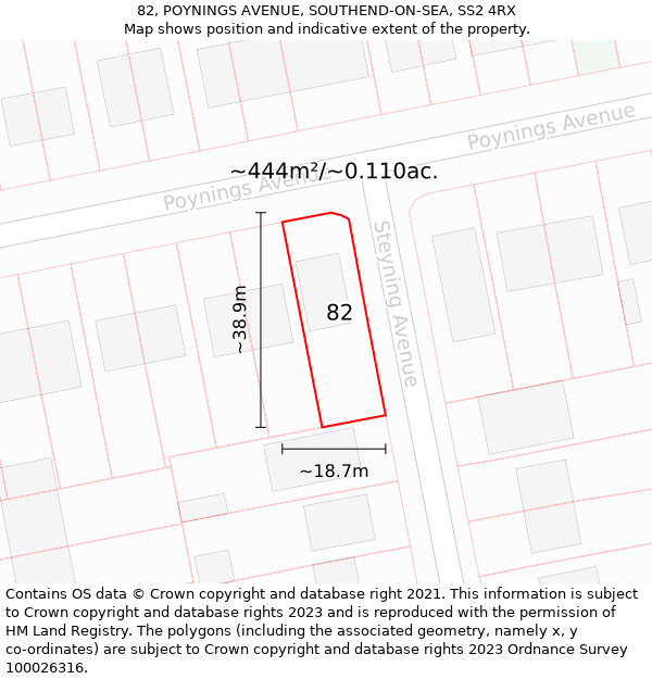 82, POYNINGS AVENUE, SOUTHEND-ON-SEA, SS2 4RX: Plot and title map