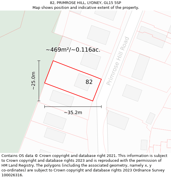 82, PRIMROSE HILL, LYDNEY, GL15 5SP: Plot and title map