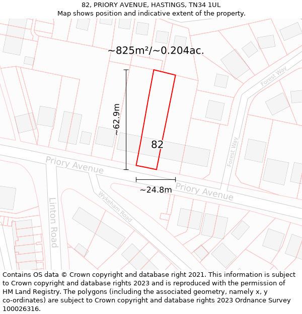 82, PRIORY AVENUE, HASTINGS, TN34 1UL: Plot and title map