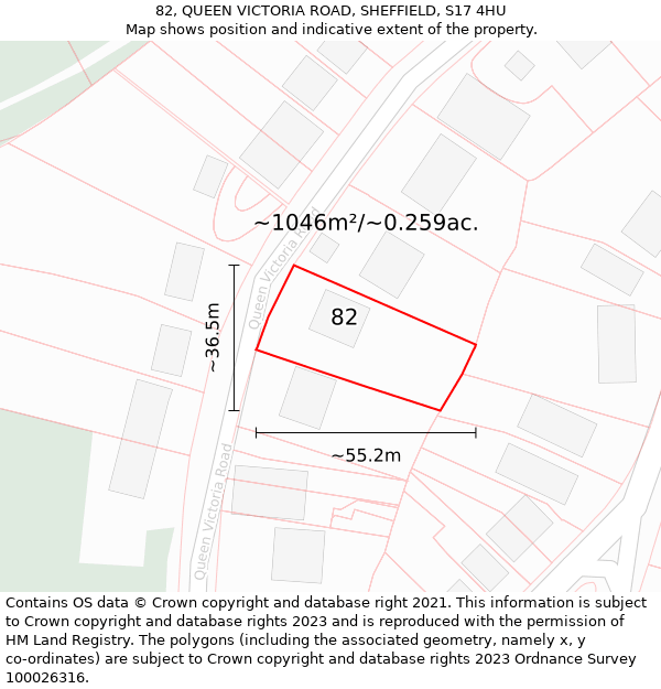 82, QUEEN VICTORIA ROAD, SHEFFIELD, S17 4HU: Plot and title map