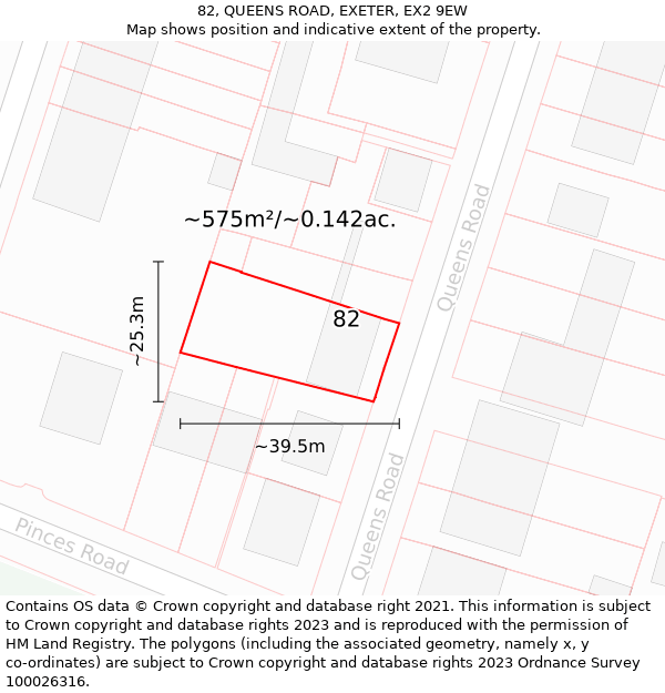 82, QUEENS ROAD, EXETER, EX2 9EW: Plot and title map