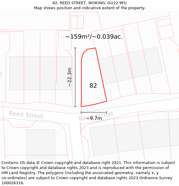 82, REED STREET, WOKING, GU22 9FU: Plot and title map