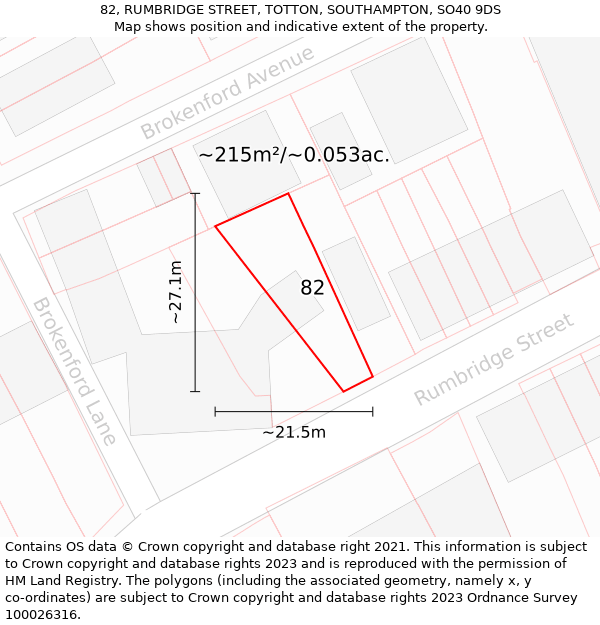 82, RUMBRIDGE STREET, TOTTON, SOUTHAMPTON, SO40 9DS: Plot and title map