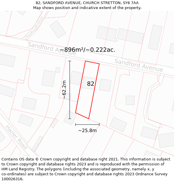 82, SANDFORD AVENUE, CHURCH STRETTON, SY6 7AA: Plot and title map