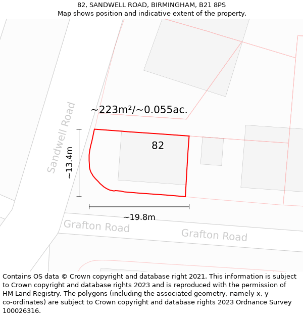 82, SANDWELL ROAD, BIRMINGHAM, B21 8PS: Plot and title map