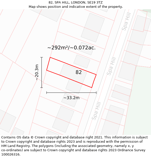 82, SPA HILL, LONDON, SE19 3TZ: Plot and title map