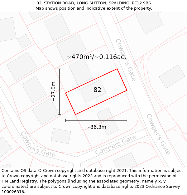 82, STATION ROAD, LONG SUTTON, SPALDING, PE12 9BS: Plot and title map