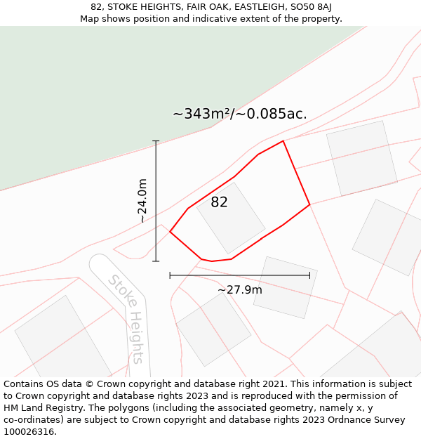 82, STOKE HEIGHTS, FAIR OAK, EASTLEIGH, SO50 8AJ: Plot and title map