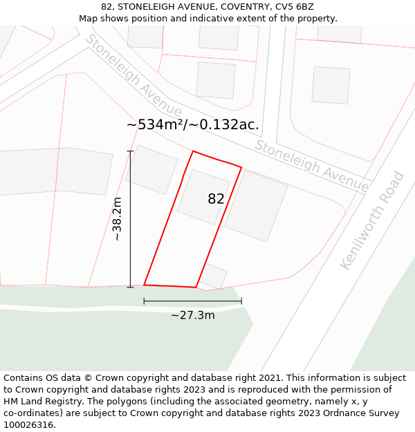 82, STONELEIGH AVENUE, COVENTRY, CV5 6BZ: Plot and title map