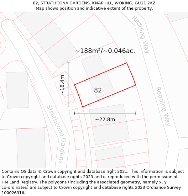 82, STRATHCONA GARDENS, KNAPHILL, WOKING, GU21 2AZ: Plot and title map