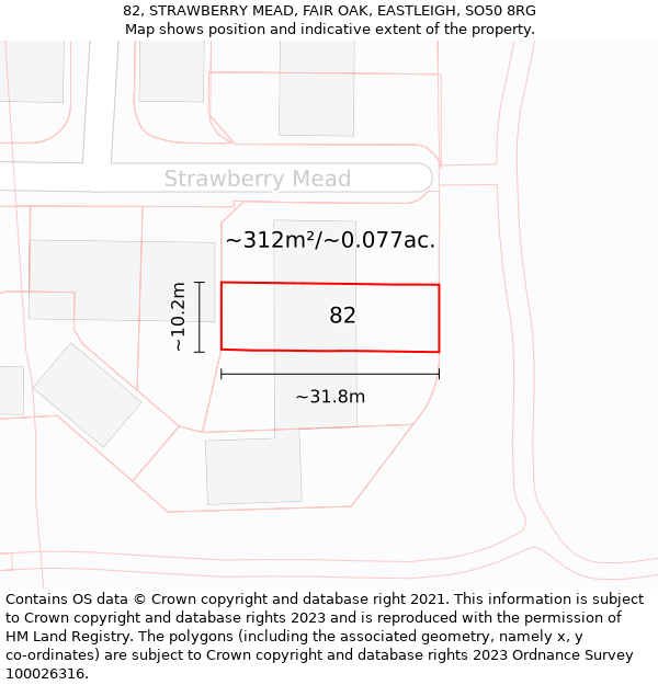 82, STRAWBERRY MEAD, FAIR OAK, EASTLEIGH, SO50 8RG: Plot and title map