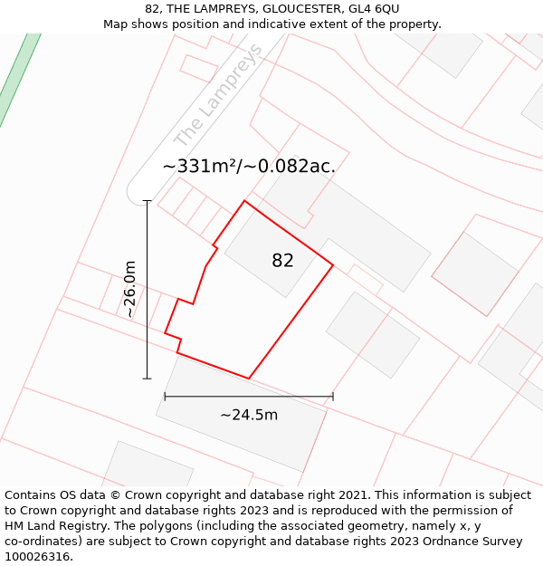 82, THE LAMPREYS, GLOUCESTER, GL4 6QU: Plot and title map