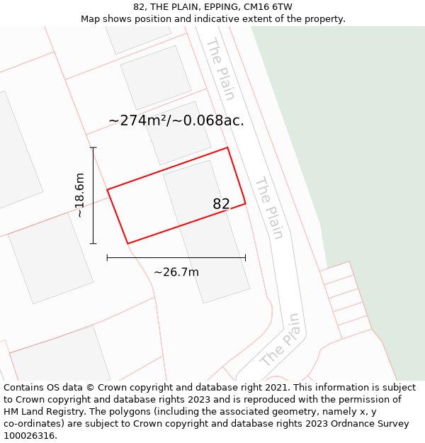 82, THE PLAIN, EPPING, CM16 6TW: Plot and title map