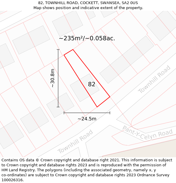 82, TOWNHILL ROAD, COCKETT, SWANSEA, SA2 0US: Plot and title map