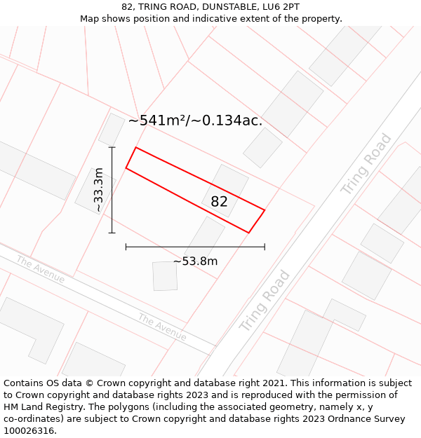 82, TRING ROAD, DUNSTABLE, LU6 2PT: Plot and title map