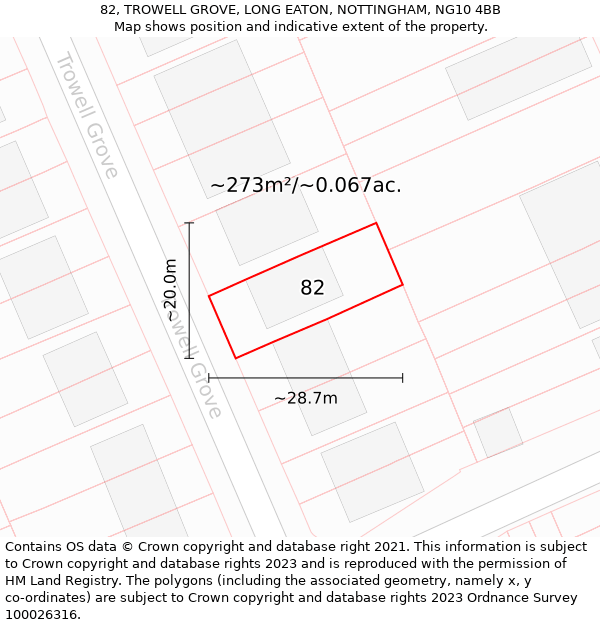 82, TROWELL GROVE, LONG EATON, NOTTINGHAM, NG10 4BB: Plot and title map