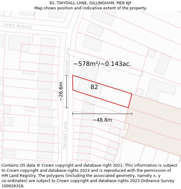 82, TWYDALL LANE, GILLINGHAM, ME8 6JF: Plot and title map